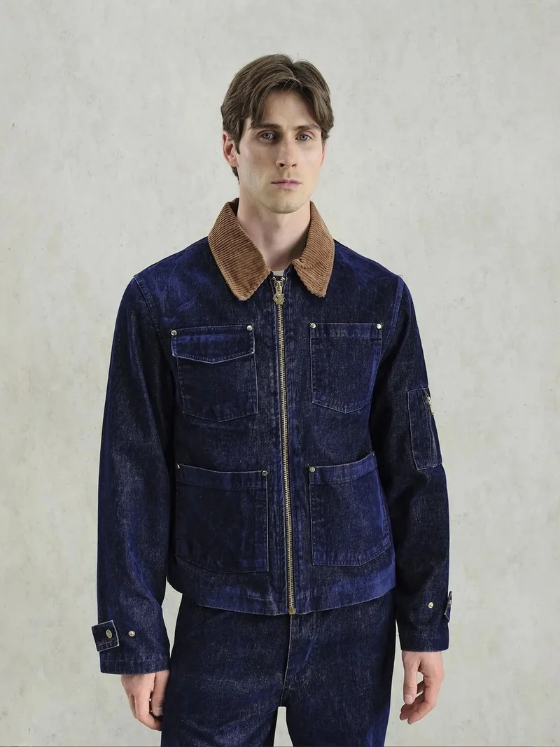 Giesto Navy Blue GIESTO Collar Detailed Seasonal Jacket with Pockets for Men | Best Price UAE